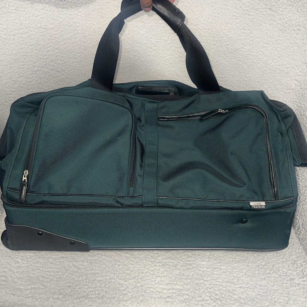 VTG LL Bean Traveler Rolling Duffle Bag Hunter Green Wheeled Suitcase Luggage